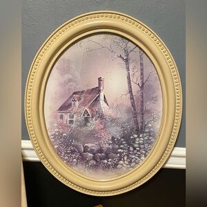 Vintage Large Homco Cottage Print in Cream Oval Frame